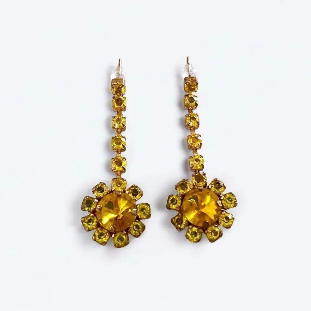 Vintage Topaz Flower Drop Earrings